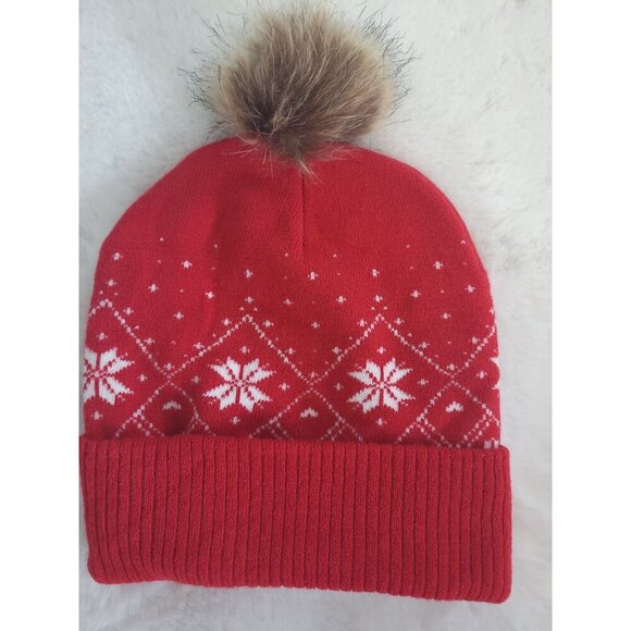 Jolly Red Knit Pom-Pom Beanie Hat - Mighty Fine Brand - Picture 2 of 7